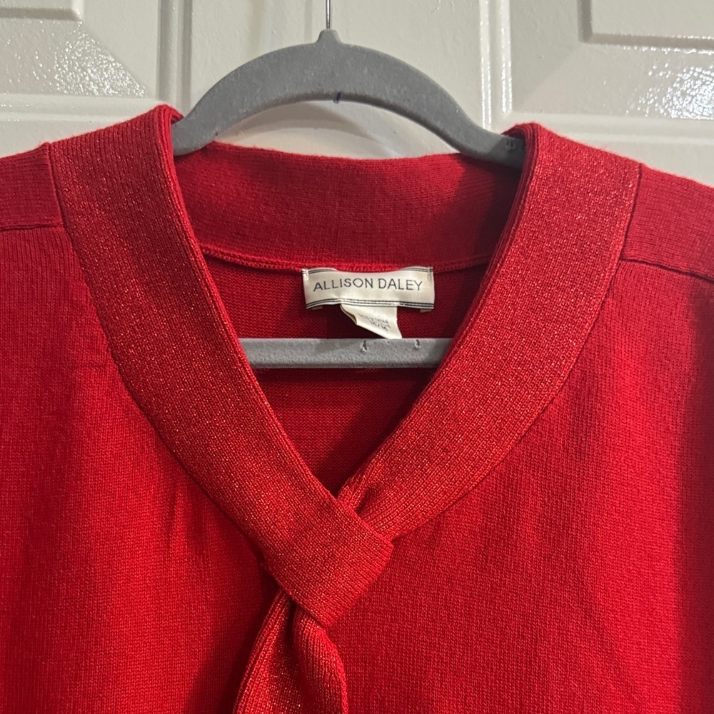 Allison Daley Red V-Neck Sweater with Tie Detail size M - Picture 6 of 8